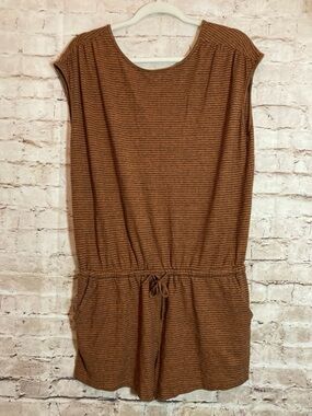 PrAna Romper Women’s Rust Brown Striped Hemp & Organic Cotton Lightweight